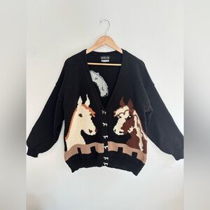 ani barrie — horse graphic knit cardigan — vintage western novelty